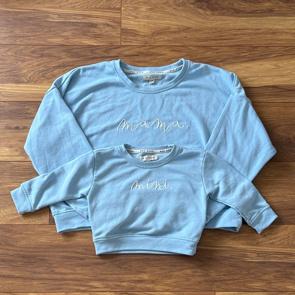Rae Dunn Light Blue Women and Toddler Matching Crewneck Sweatshirts XL and 3T